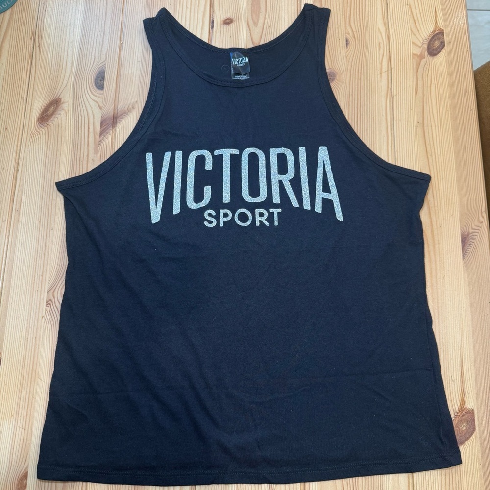 Victoria’s Secret Sport Black Tank Silver Glitter w/ Crop Leggings Set Small